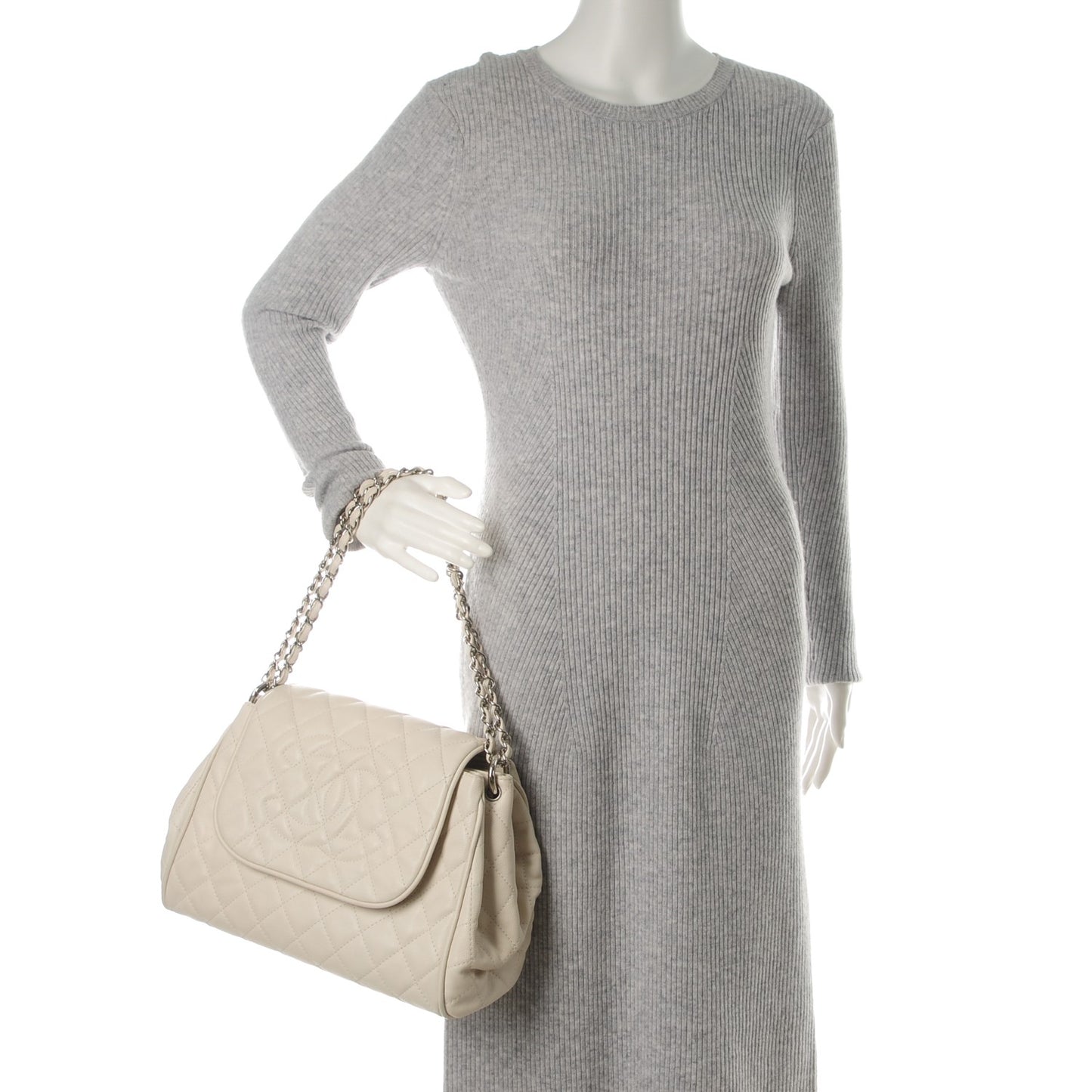 Caviar Quilted Timeless Accordion Flap White