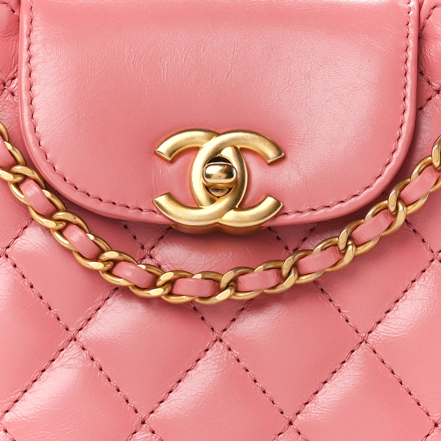Shiny Aged Calfskin Quilted Nano Kelly Shopper Coral Pink