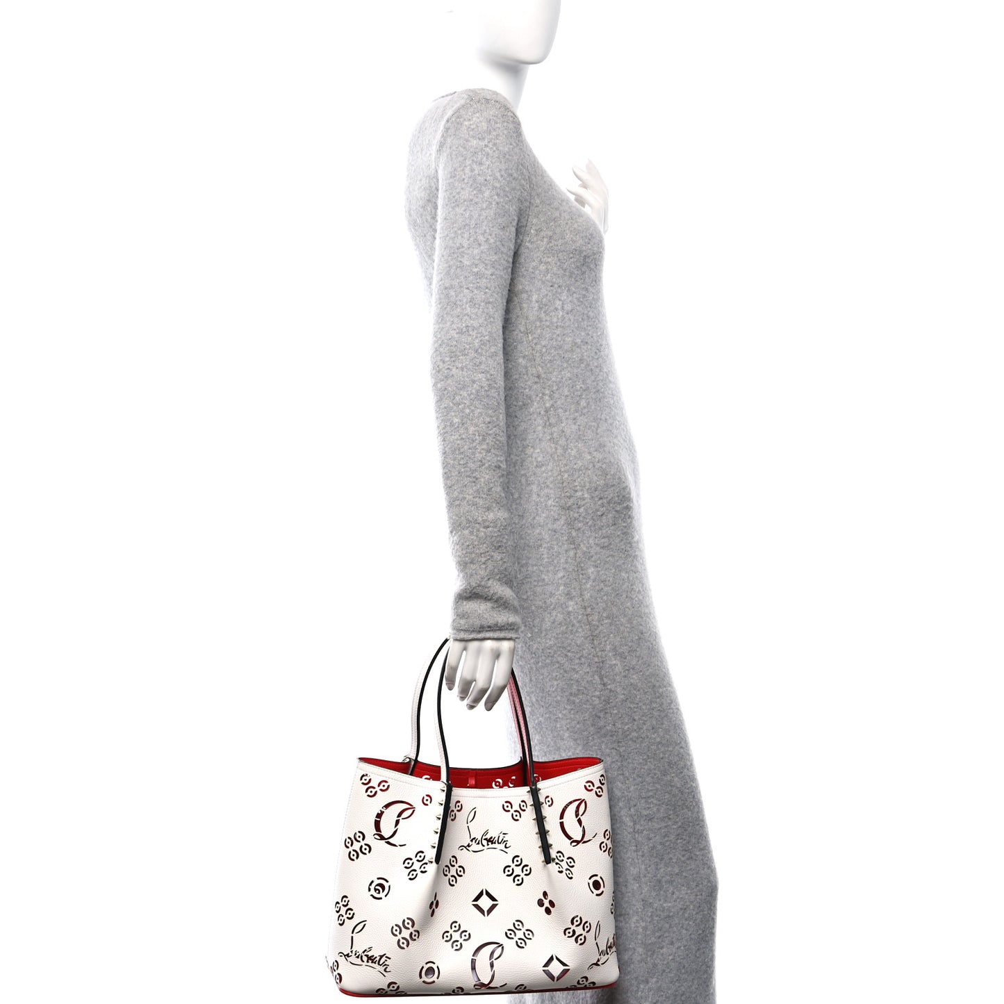 Calfskin Perforated Small Loubinthesky Cabarock Spikes Tote Snow
