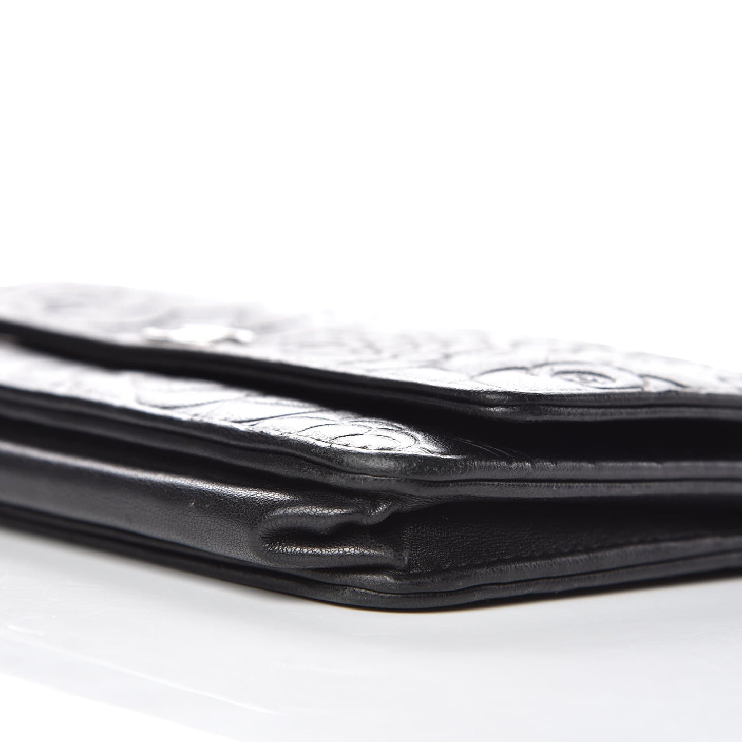 Lambskin Camellia Embossed Wallet on Chain WOC Black