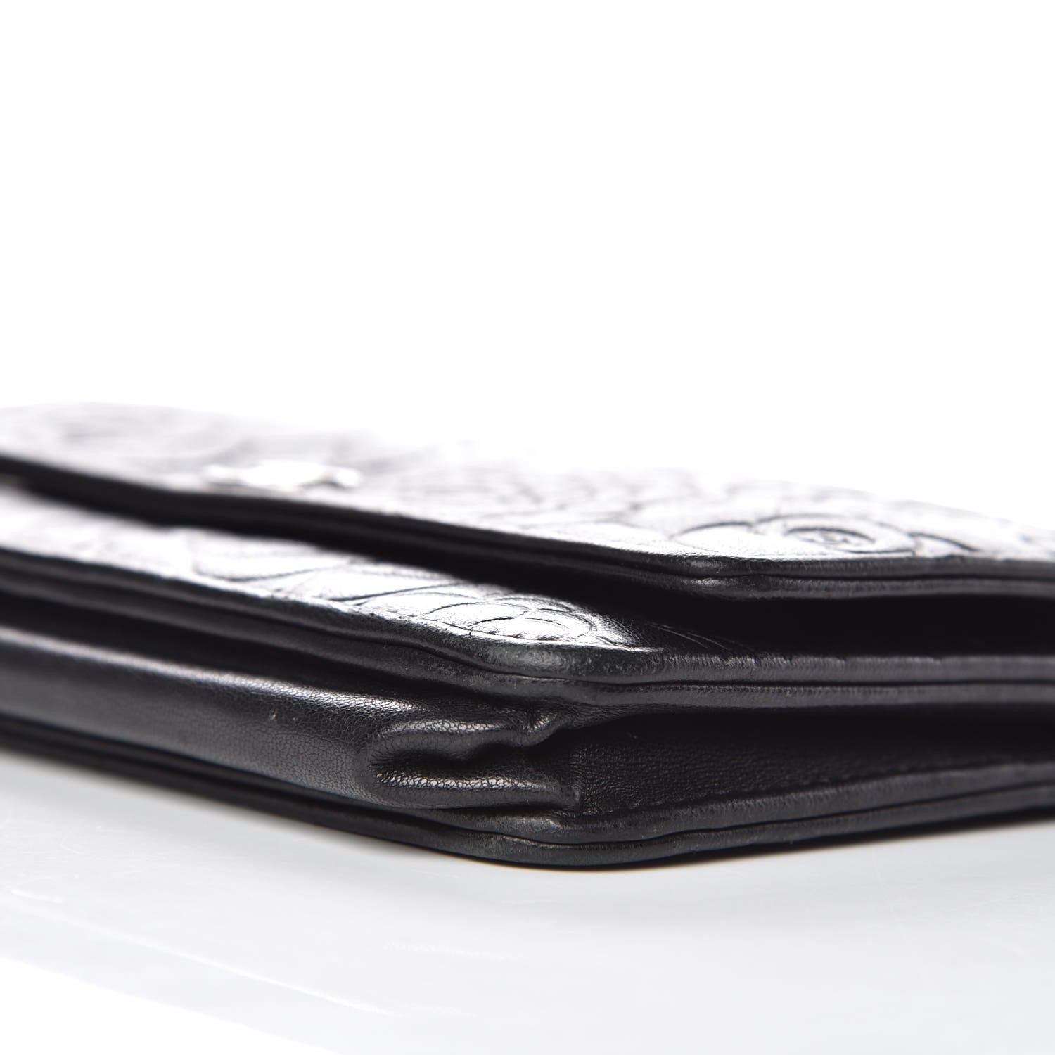 Chanel Lambskin Camellia Embossed Wallet on Chain WOC Black 9 of 16