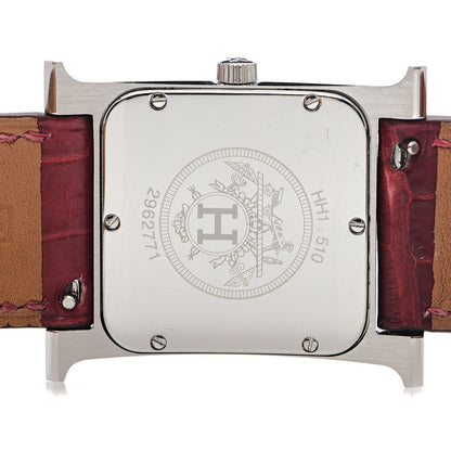 Hermes Stainless Steel Alligator Diamond Mother of Pearl 26mm Heure H Hour Quartz Watch Braise 5 of 8