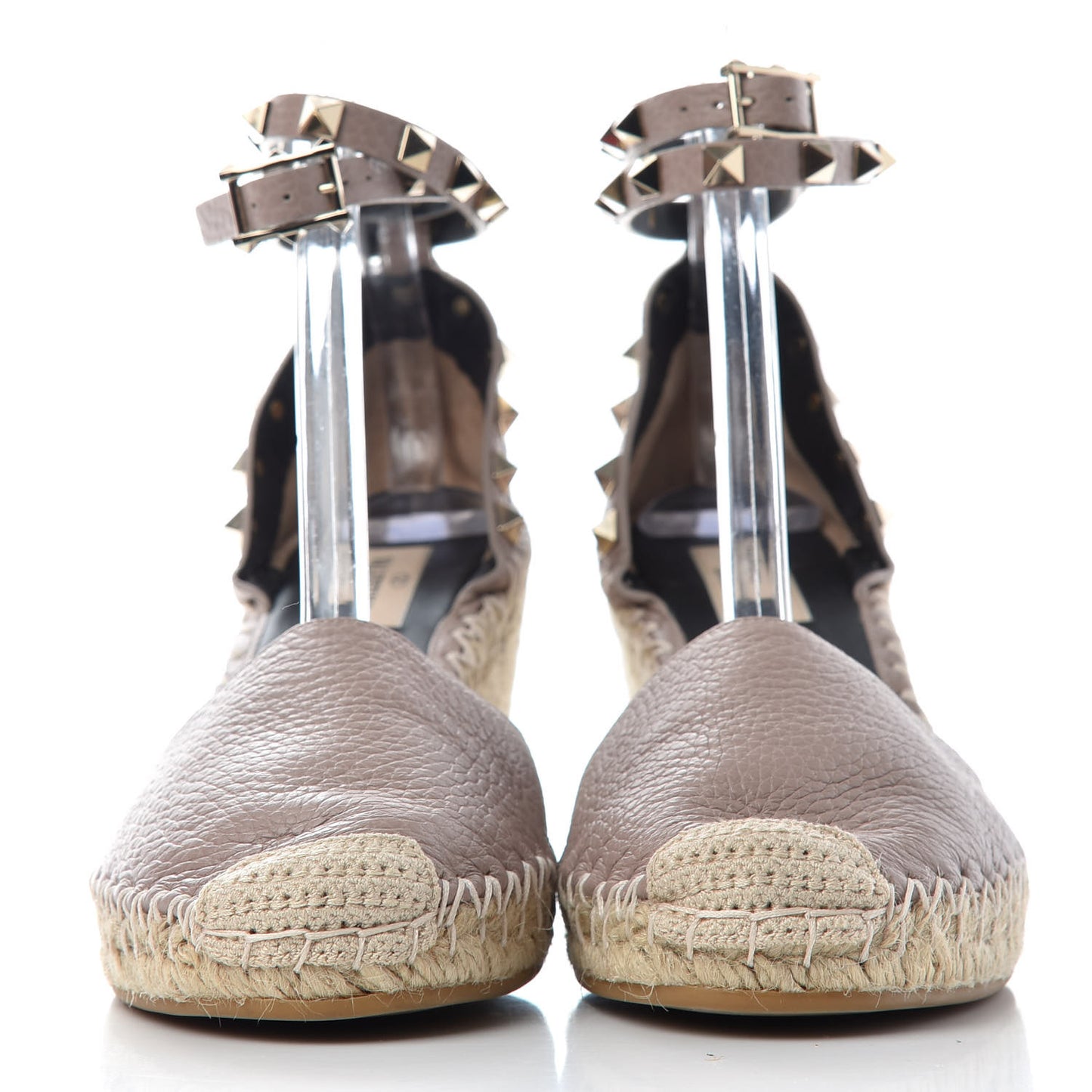 Grained Calfskin Rockstud Ankle Wrap Espadrille 15/85mm Wedges 38 Poudre