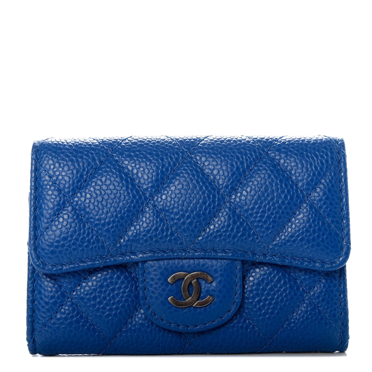 Caviar Quilted Flap Card Holder Wallet Blue