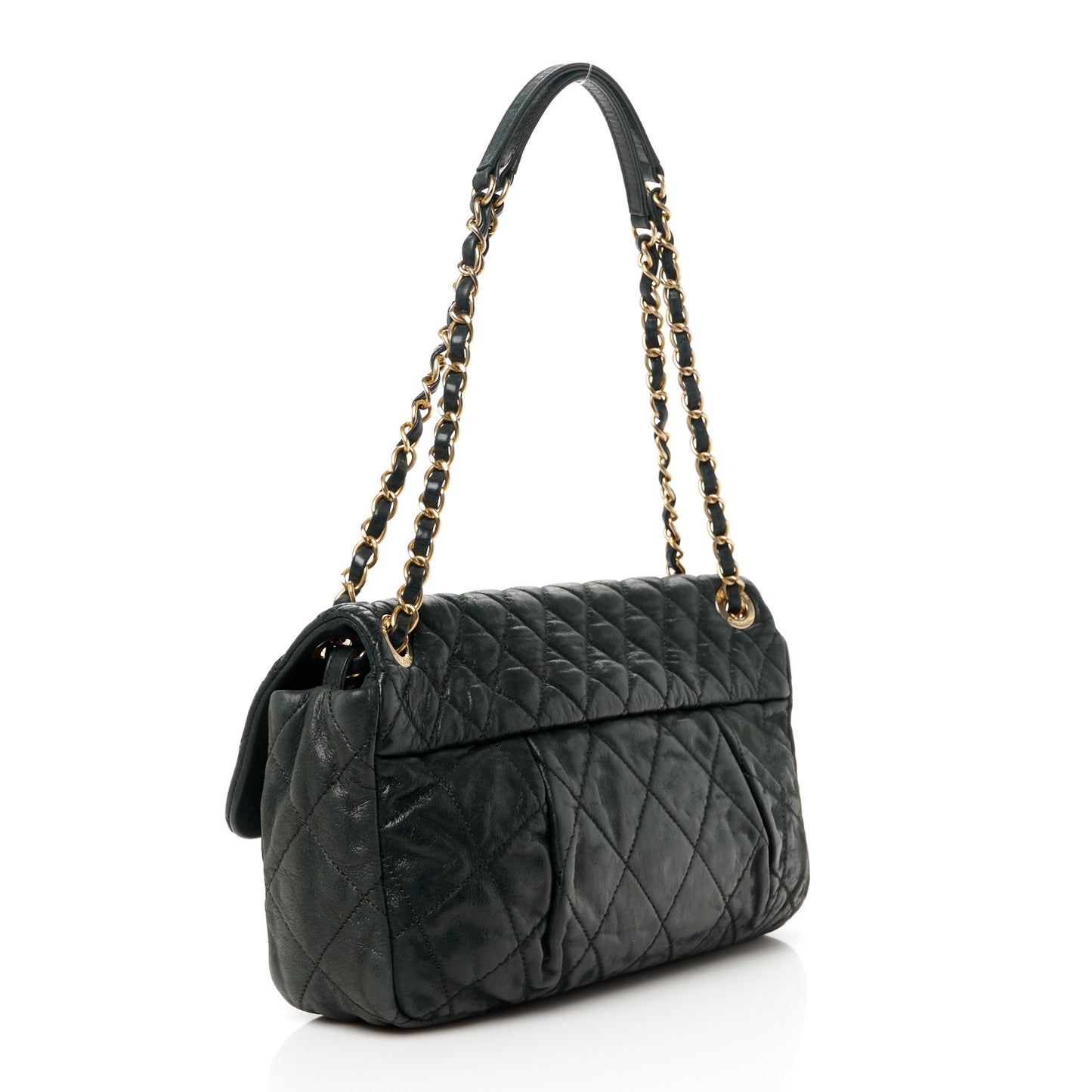 Iridescent Calfskin Large Chic Quilt Flap Black