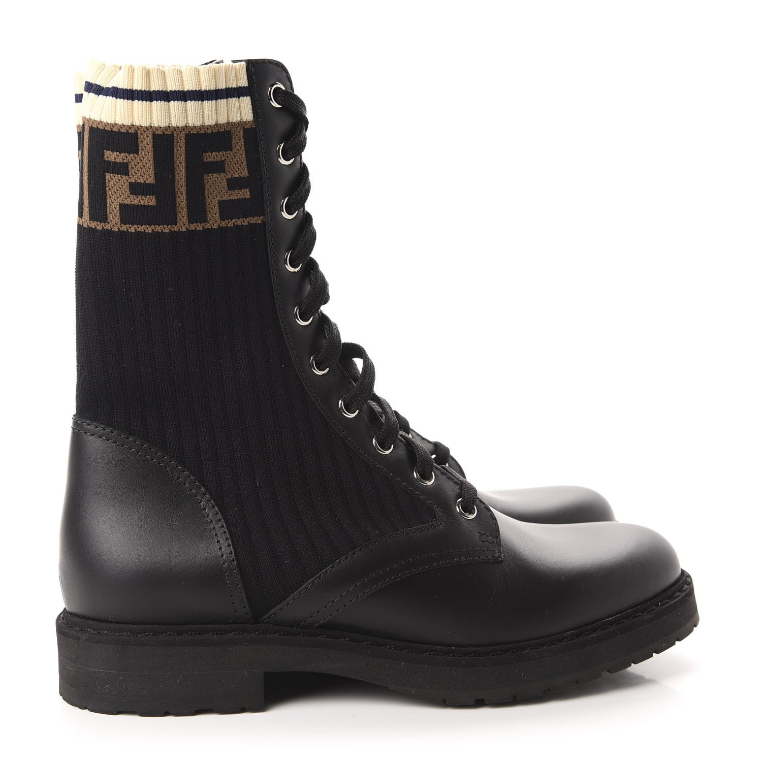 Fendi Calfskin Stretch Fabric Rockoko Biker Boots 38 Tobacco Black Marino 4 of 8
