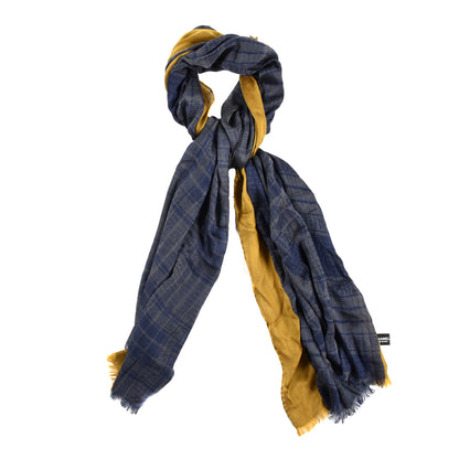 Chanel Cashmere Silk Plaid CC Scarf Navy Yellow 1 of 3