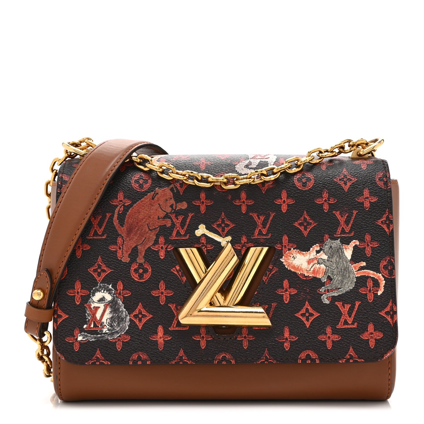 Calfskin Catogram Twist Shoulder Bag MM Marron