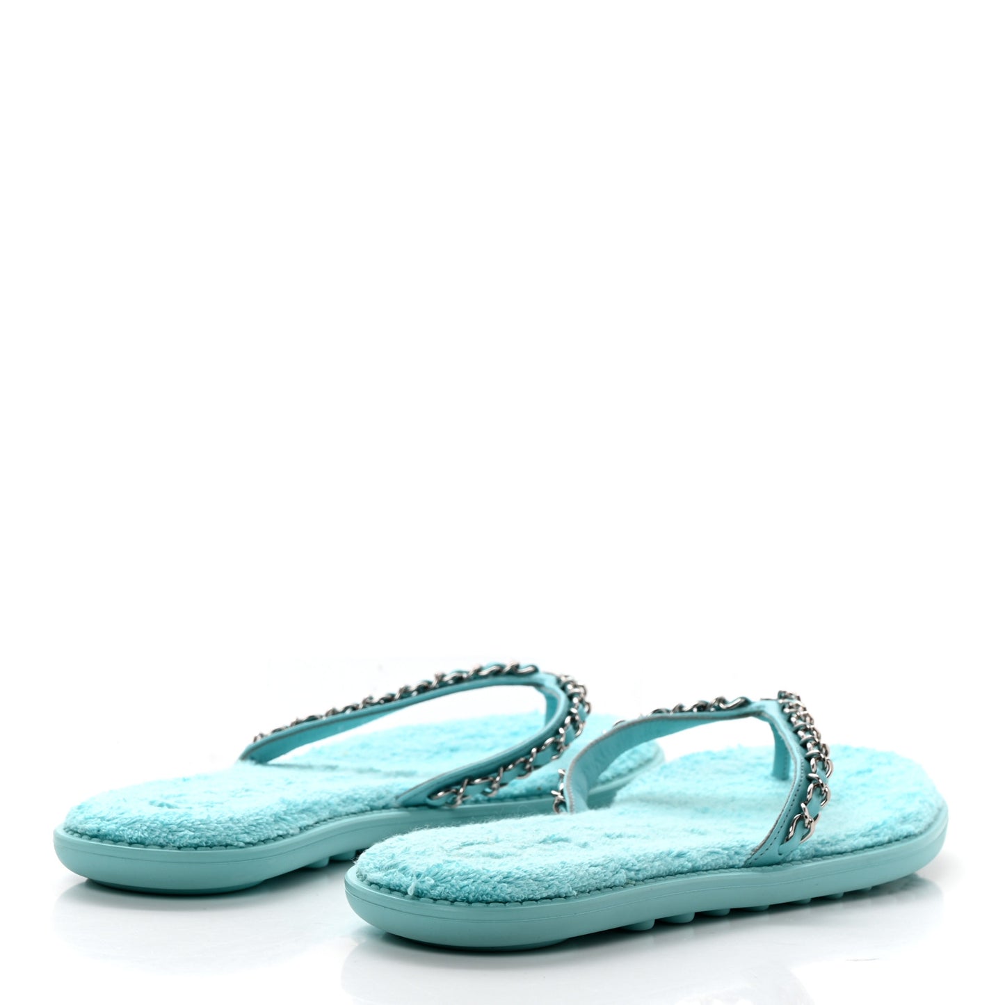 Calfskin CC Chain Thong Sandals 38 Light Blue