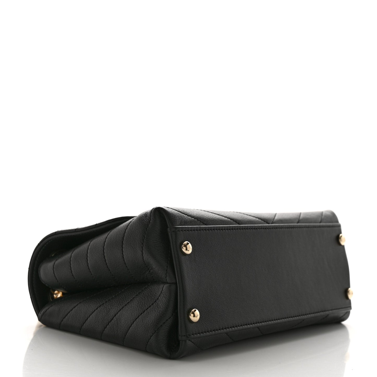 Grained Calfskin Small Chevron Chic Top Handle Flap Black