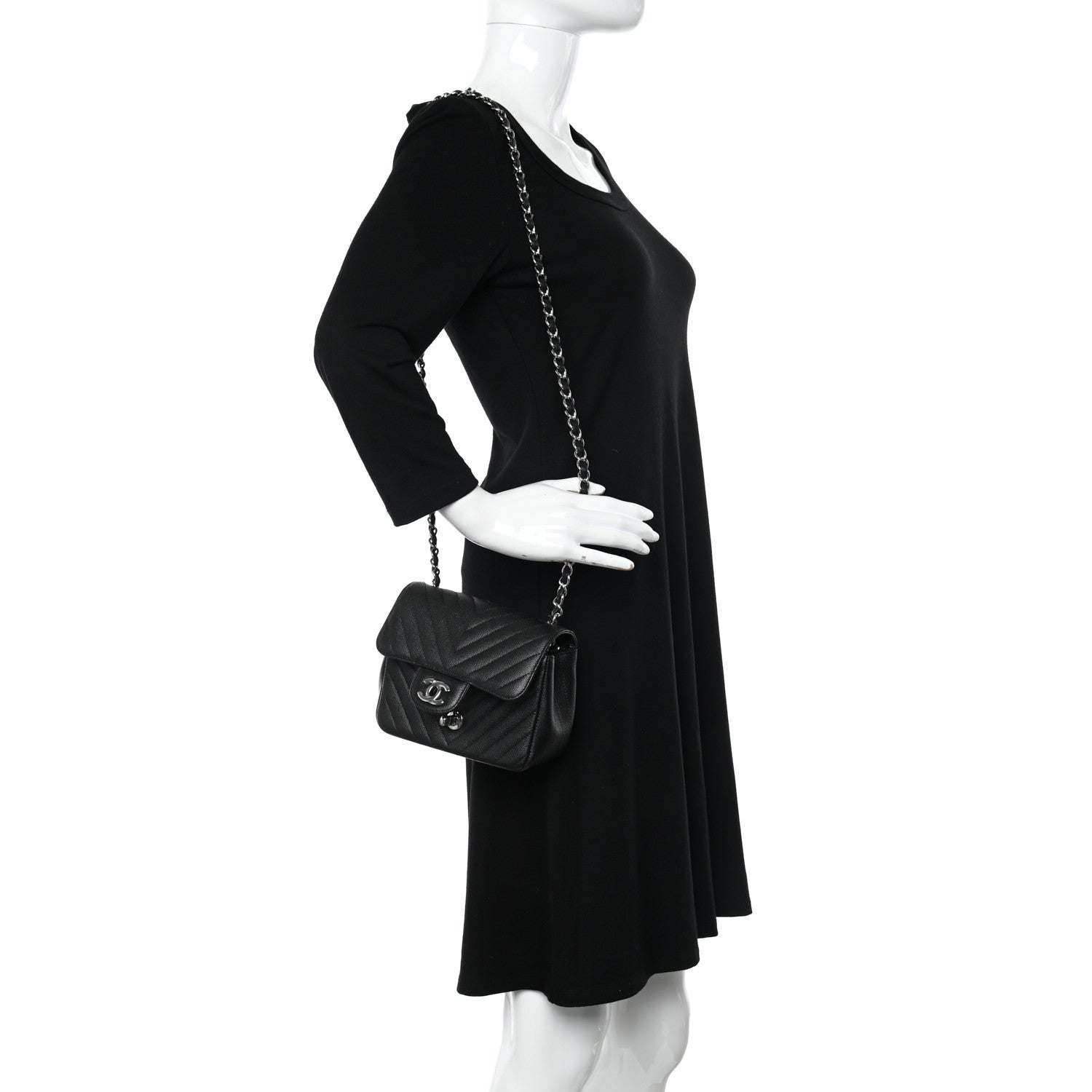 Chanel Caviar Chevron Quilted Mini Square Flap Black 2 of 10