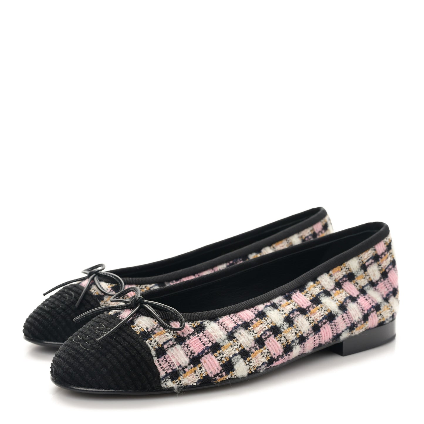 Wool Cotton Tweed Corduroy Cap Toe Ballerina Flats 38 Black Multicolor
