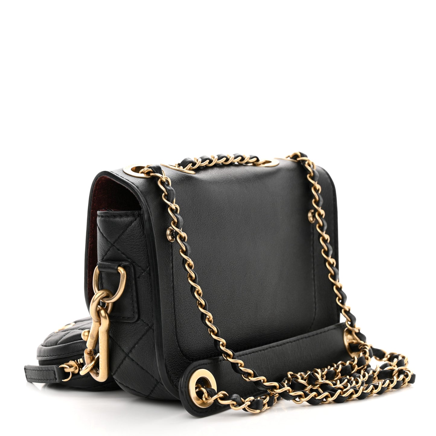 Calfskin Quilted Multi Pouching Flap And Coin Purse Black