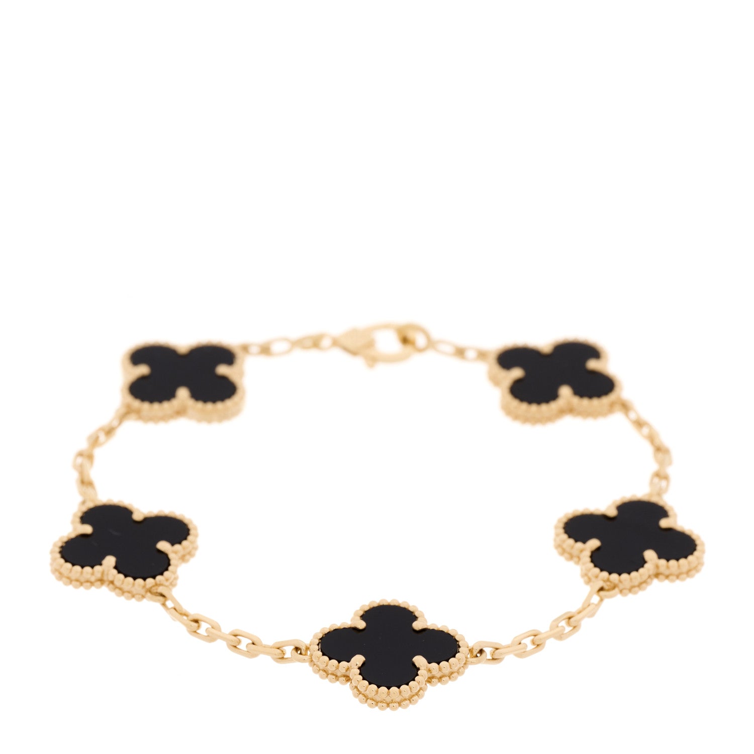 Van Cleef & Arpels 18K Yellow Gold Black Onyx 5 Motifs Vintage Alhambra Bracelet 1 of 7