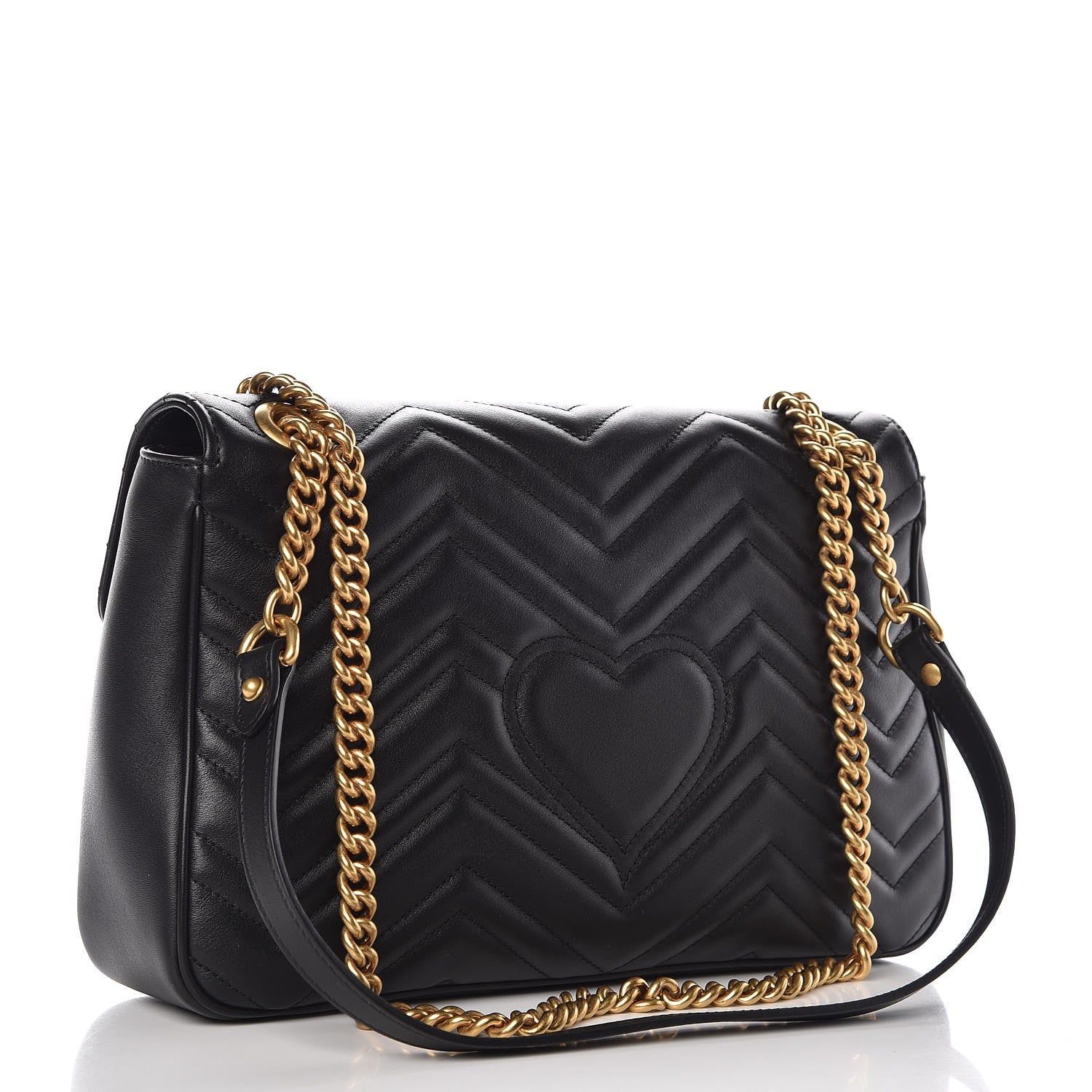 Gucci Calfskin Matelasse Medium GG Marmont Shoulder Bag Black 3 of 8