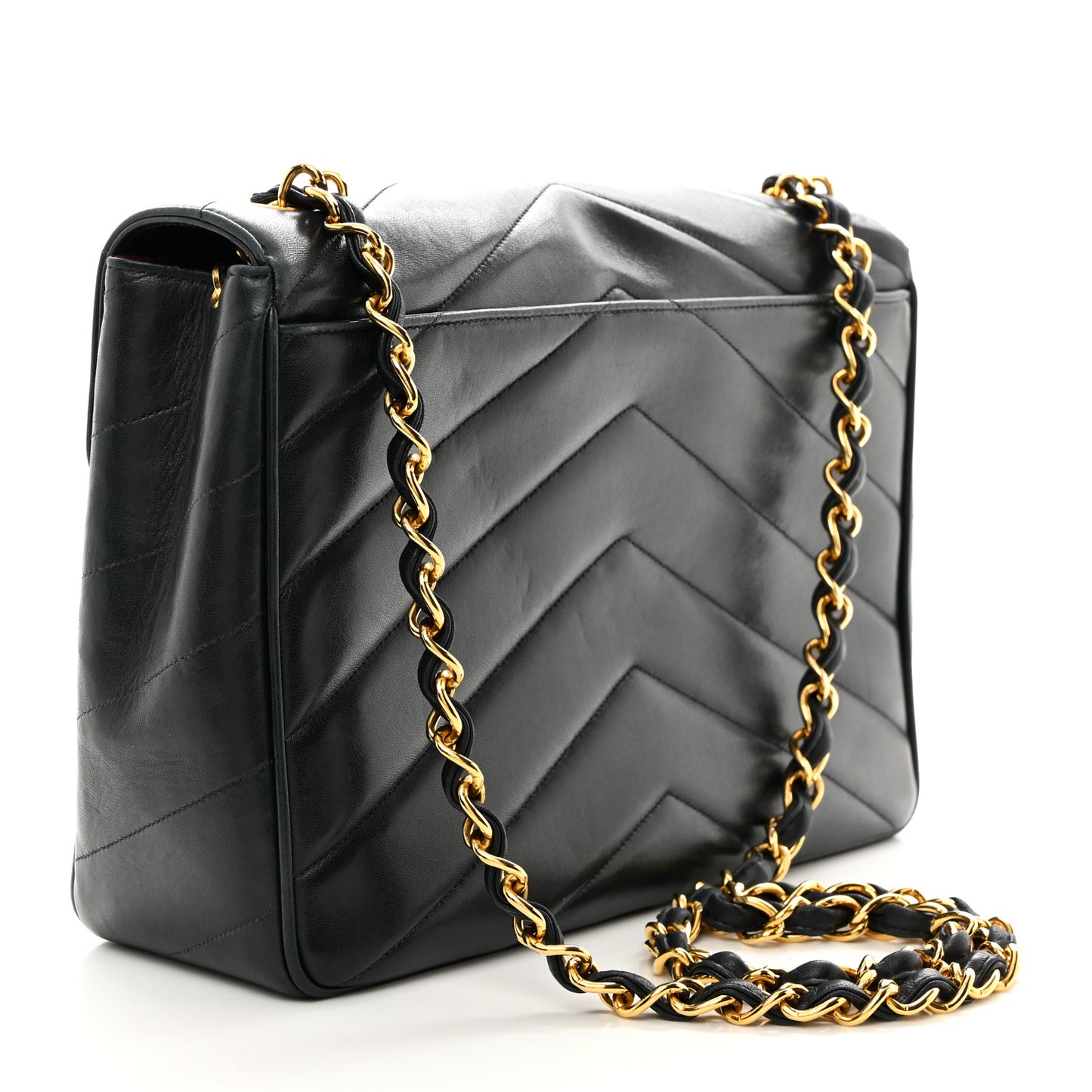 Lambskin Chevron Quilted Jumbo Single Flap Navy