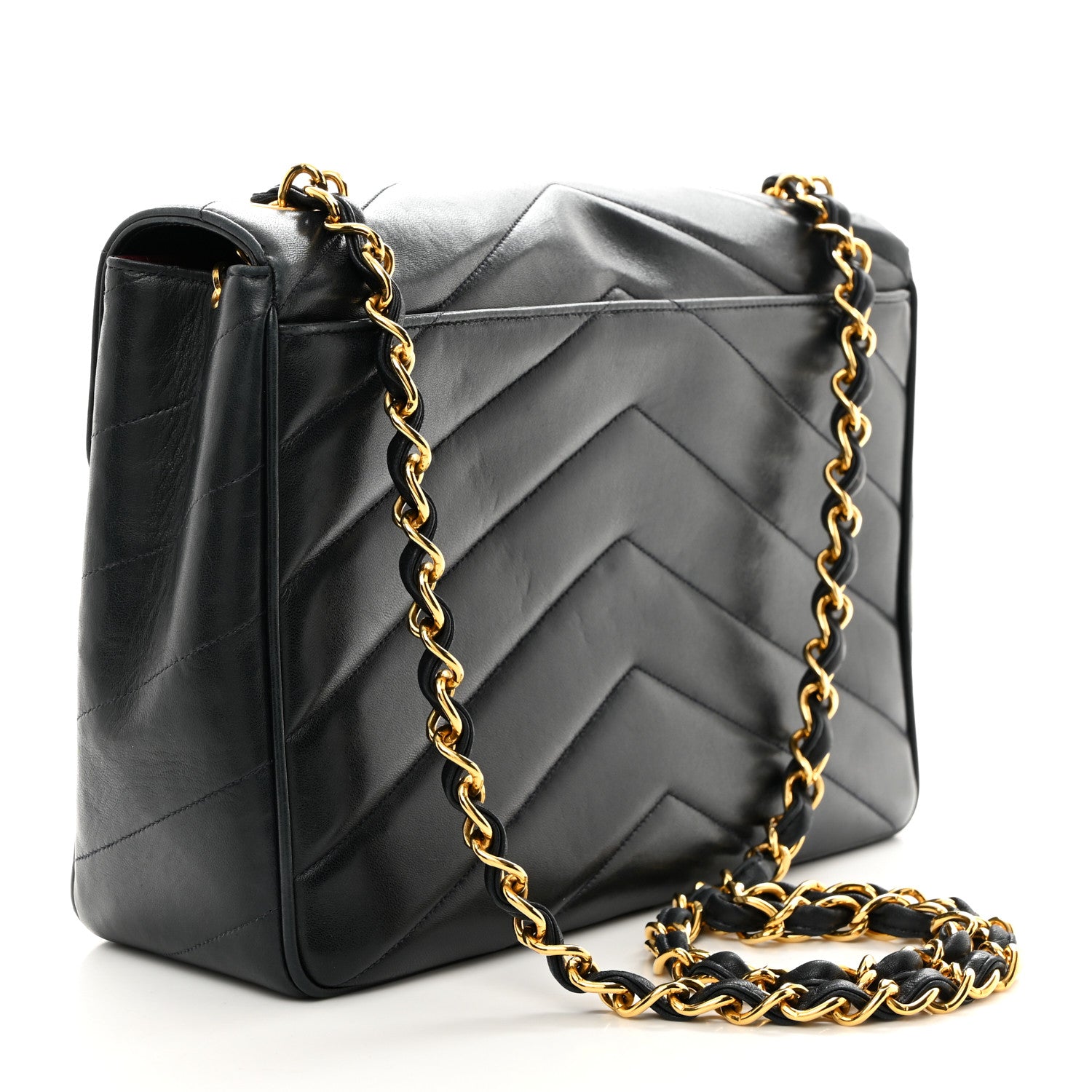 Chanel Lambskin Chevron Quilted Jumbo Single Flap Navy 2 of 11
