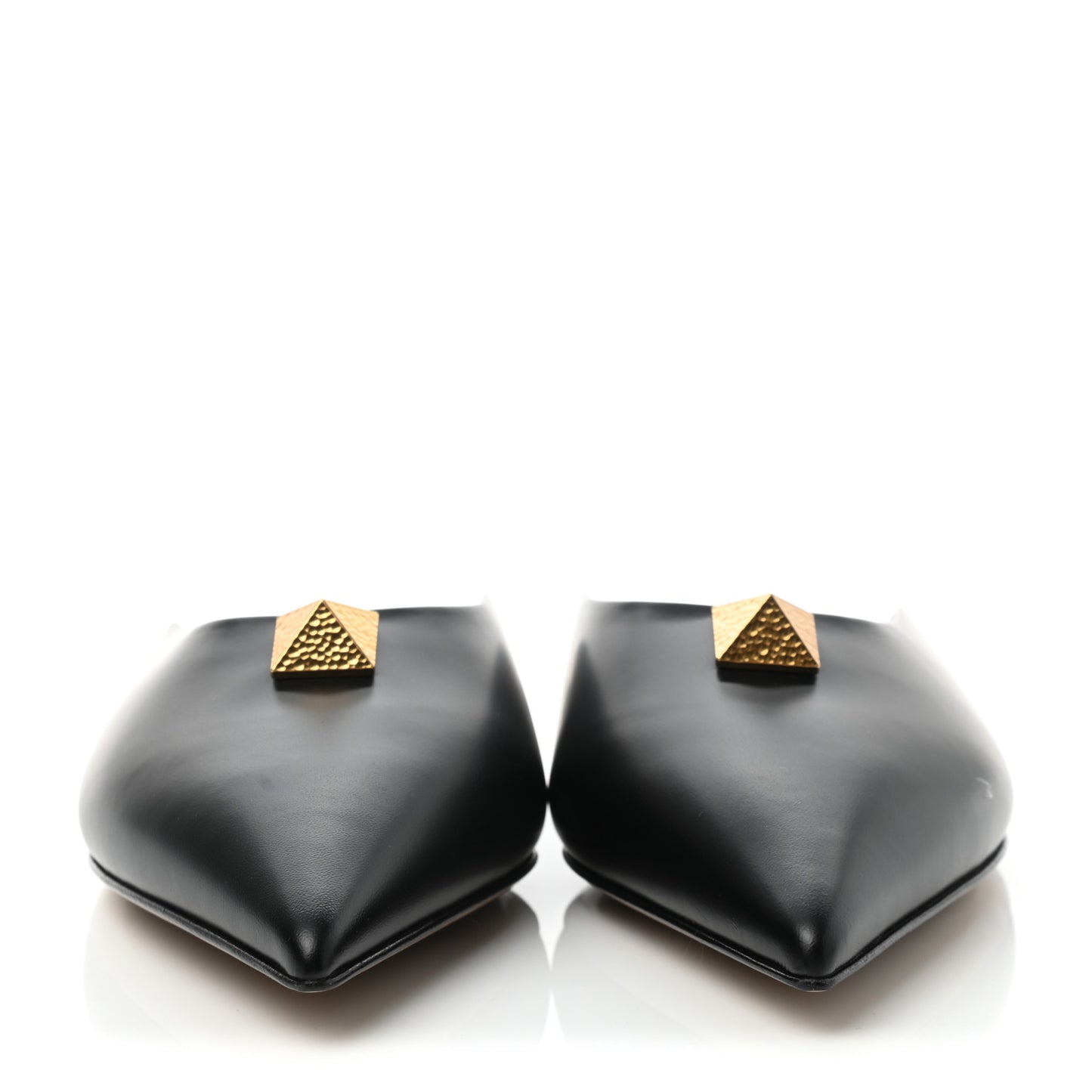 Calfskin Roman Stud Pointed Flat Mules 38.5 Black