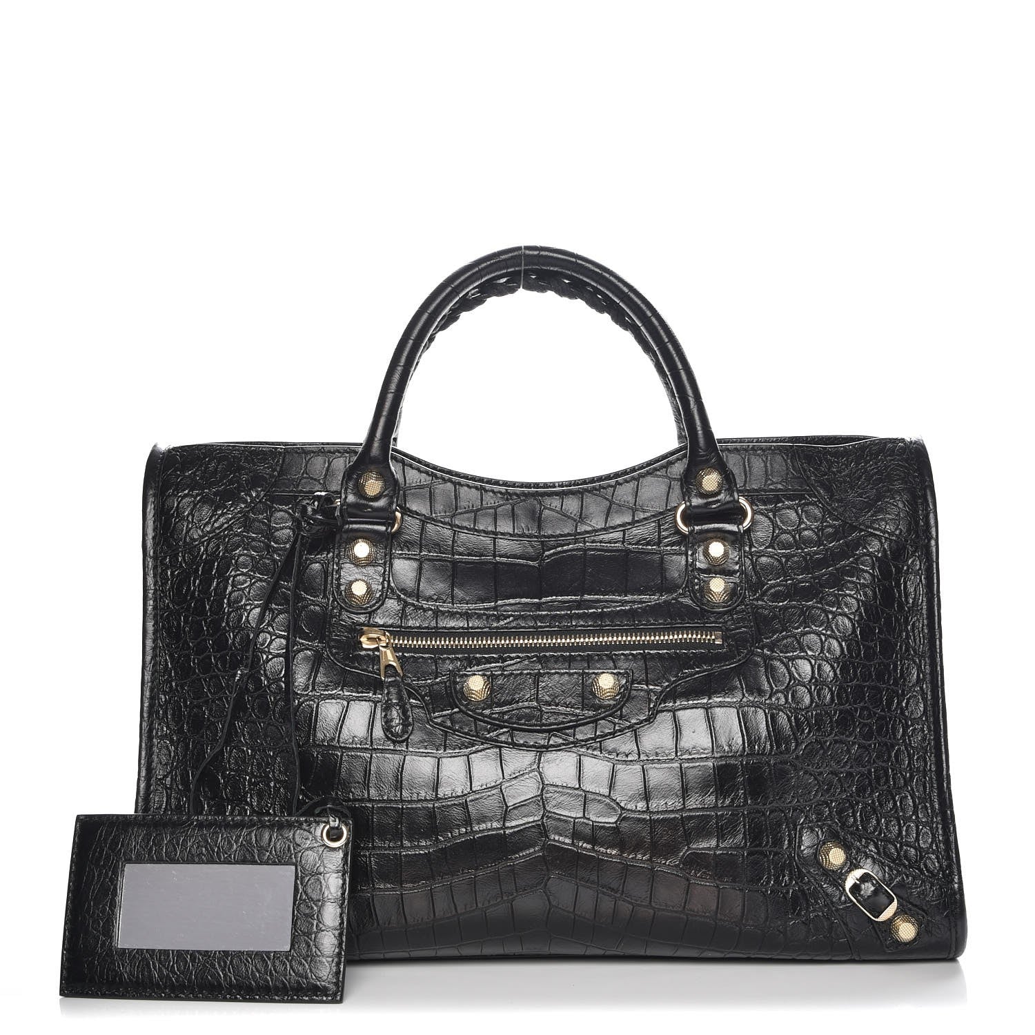 Balenciaga Calfskin Crocodile Embossed Giant 12 Gold Hardware City Black 1 of 8