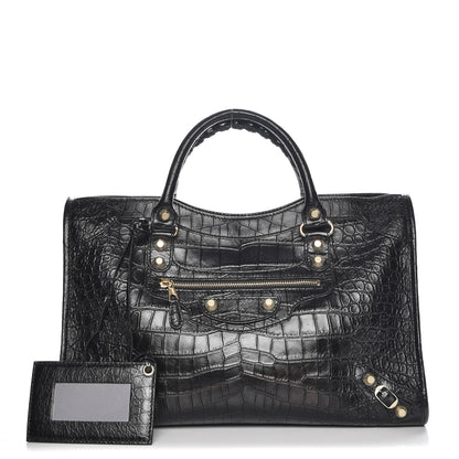 Balenciaga Calfskin Crocodile Embossed Giant 12 Gold Hardware City Black 1 of 8