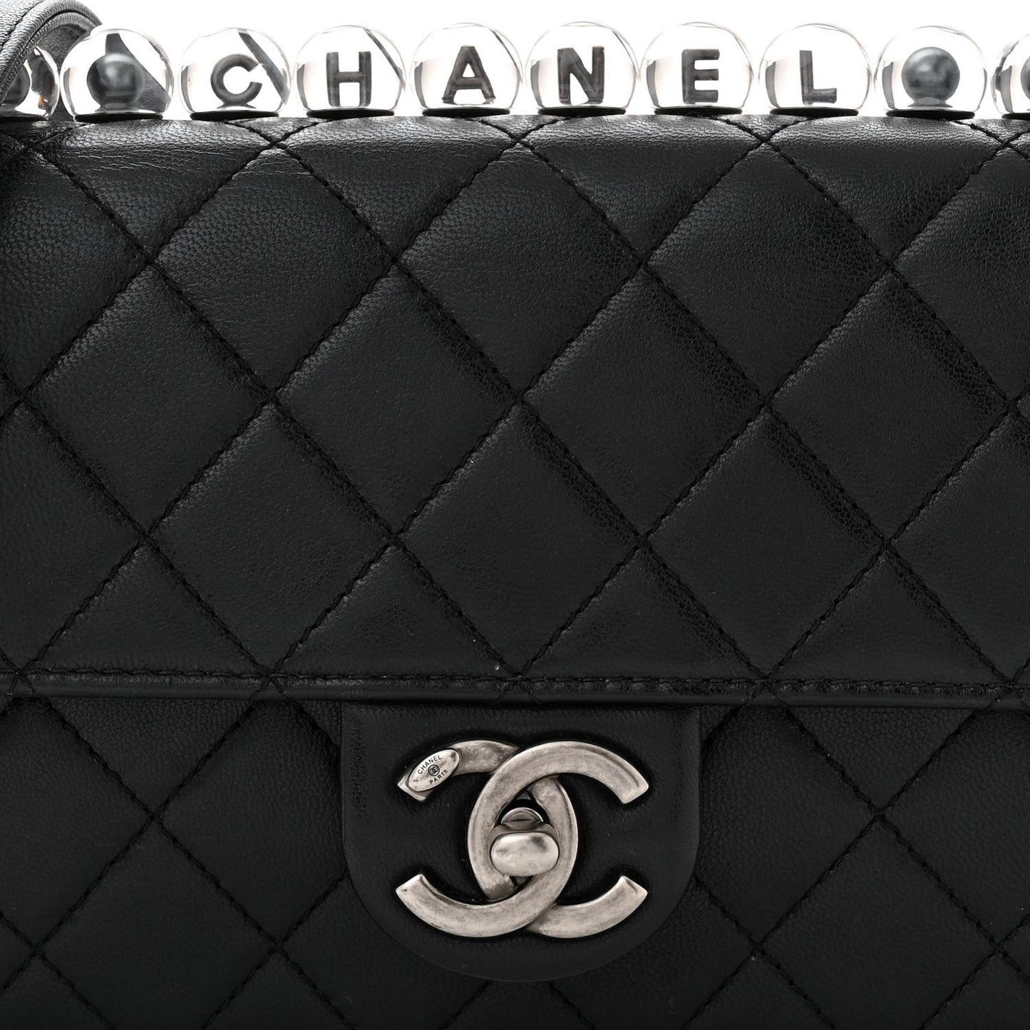Lambskin Quilted Small Chic Pearls Flap Black