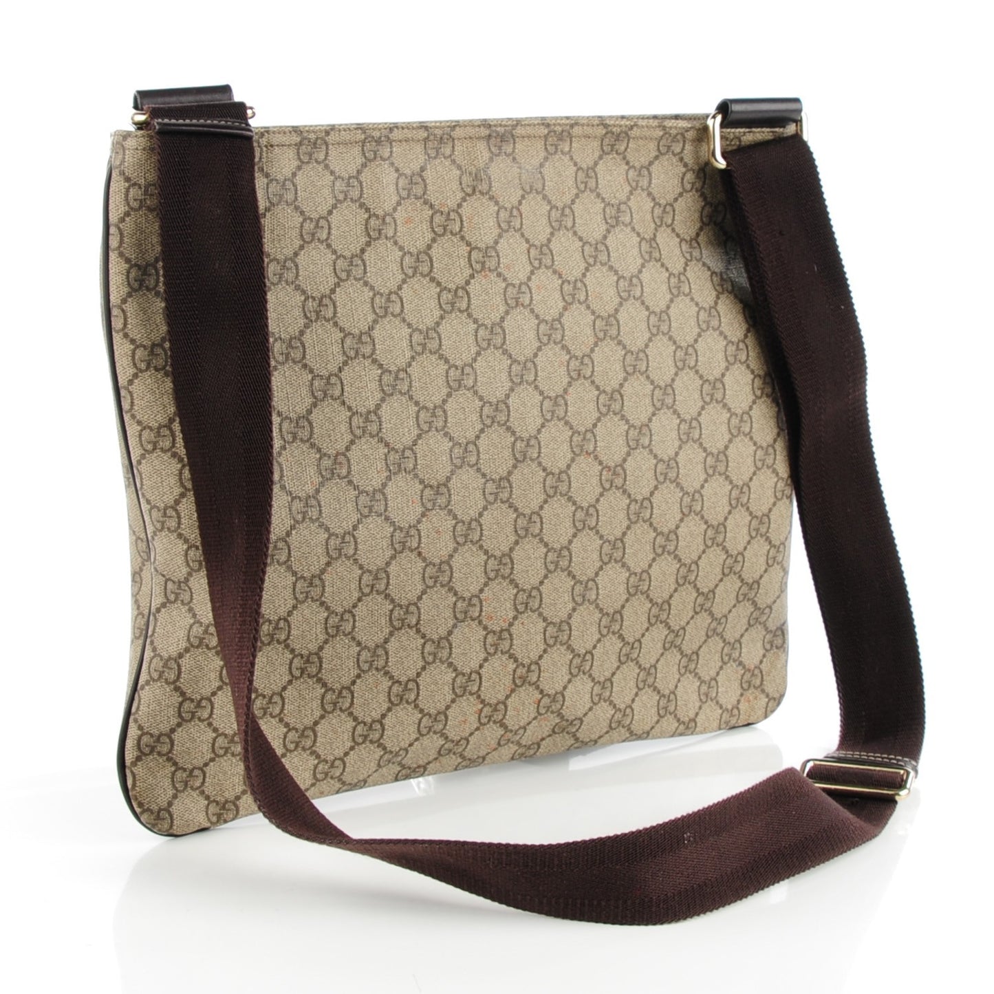 GG Plus Monogram Large Flat Messenger Bag Beige Brown