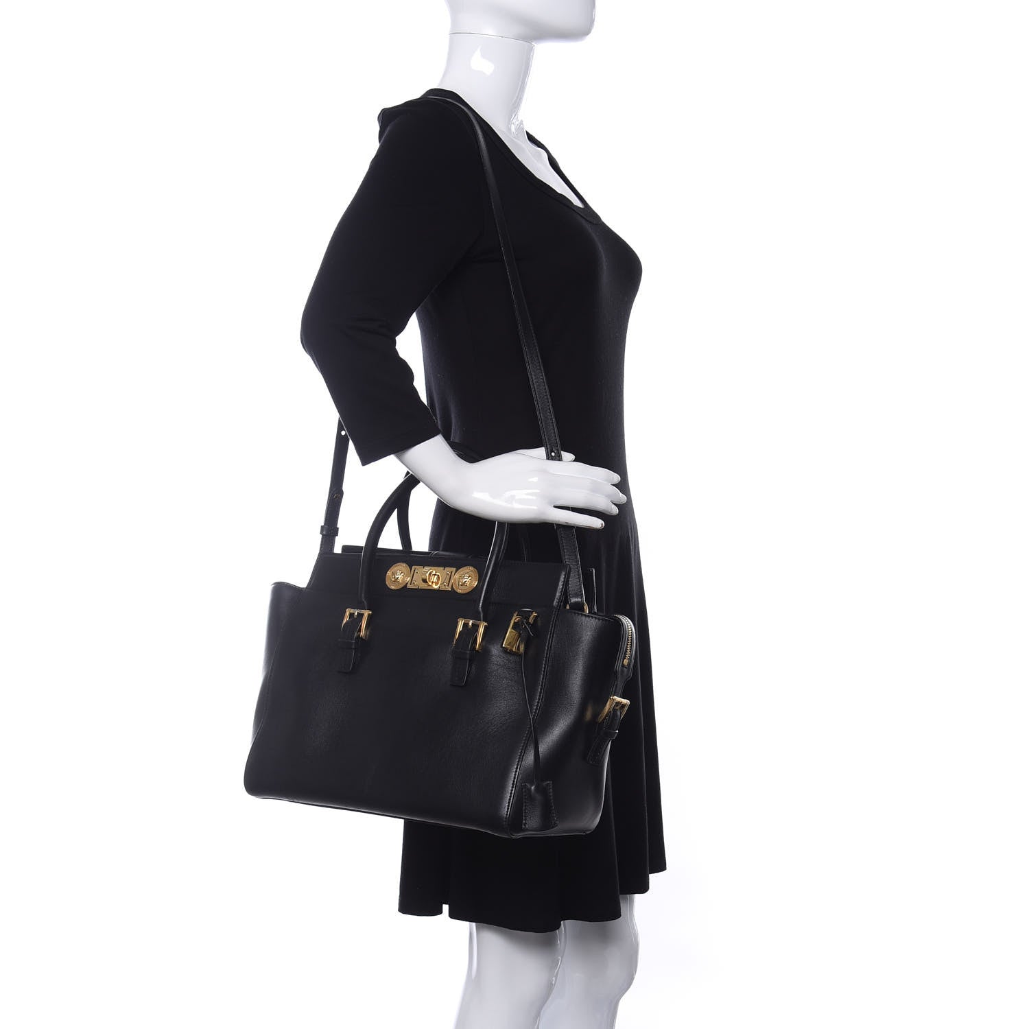 Versace Vitello Calfskin Signature Tote Black 2 of 9