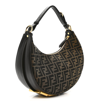 Fendi Fabric Jacquard Vitello Grace FF 1974 Small Fendigraphy Hobo Bag Tobacco Moro Ebano 3 of 10