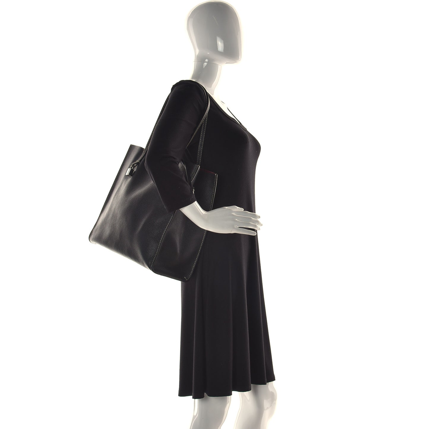 Grained Calfskin Grind Shopper Tote Black