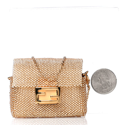Fendi Glass Vitello King Beaded Mini Pico Baguette Charm Semolino 2 of 13