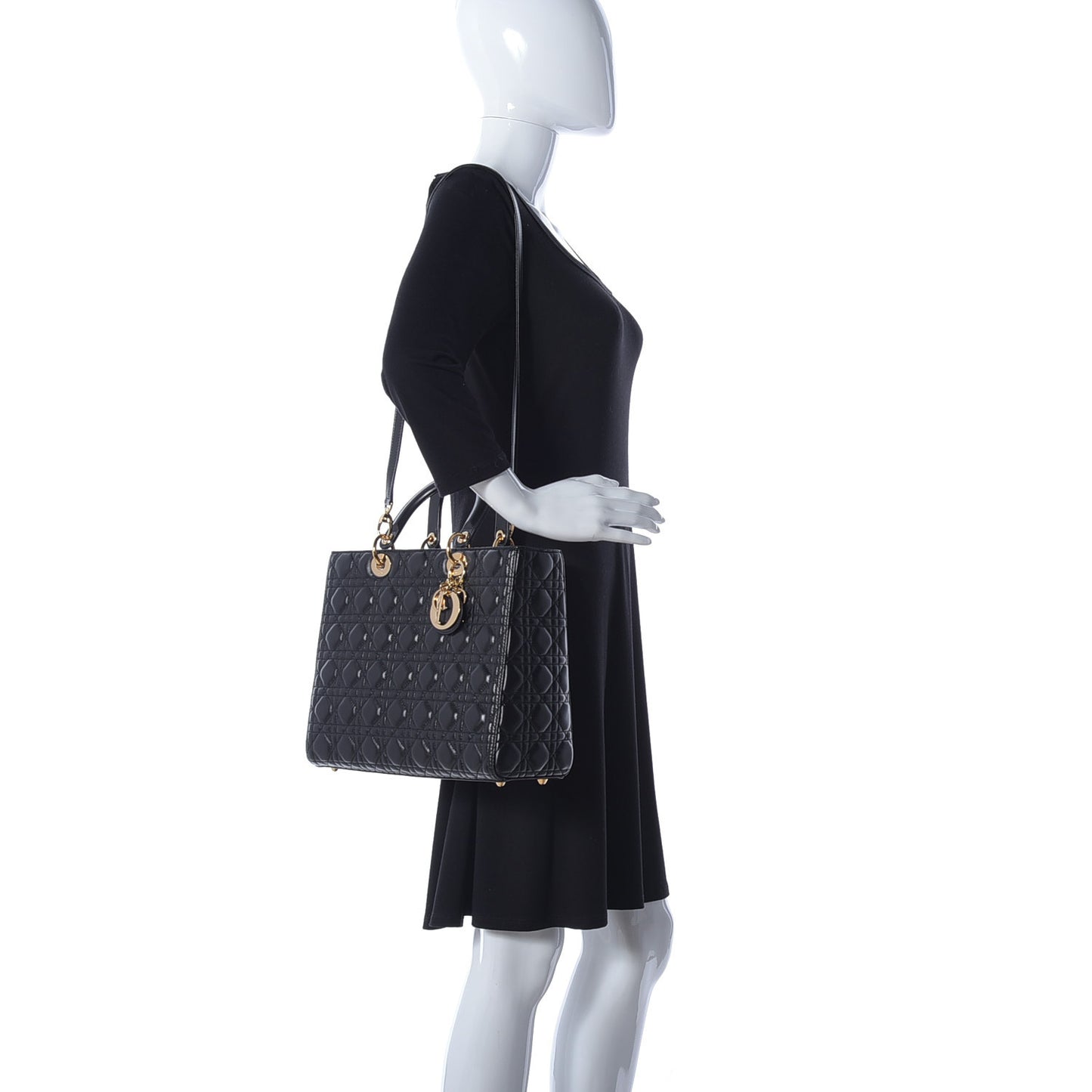 Lambskin Cannage Large Lady Dior Black