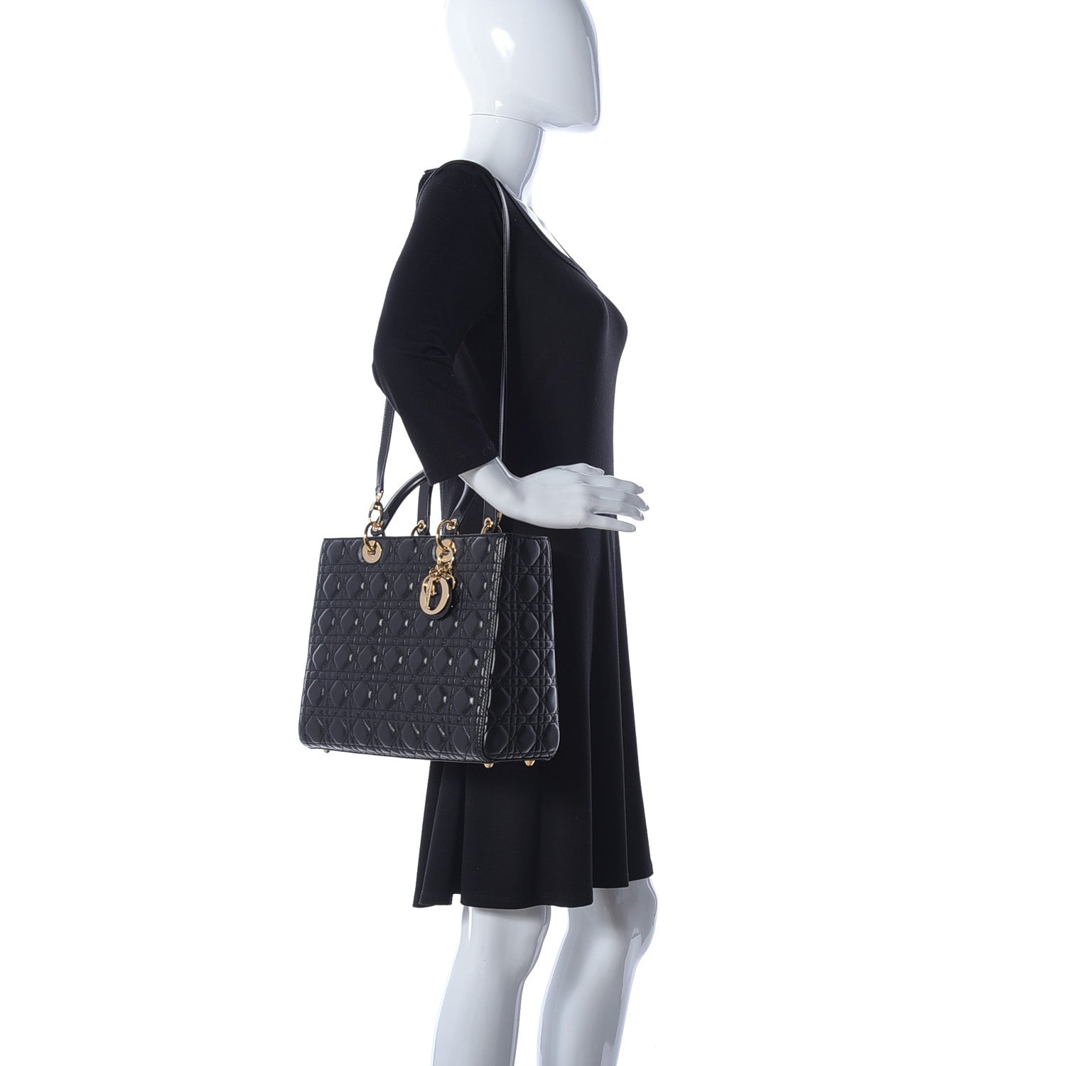 Christian Dior Lambskin Cannage Large Lady Dior Black 2 of 11