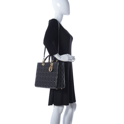 Christian Dior Lambskin Cannage Large Lady Dior Black 2 of 11