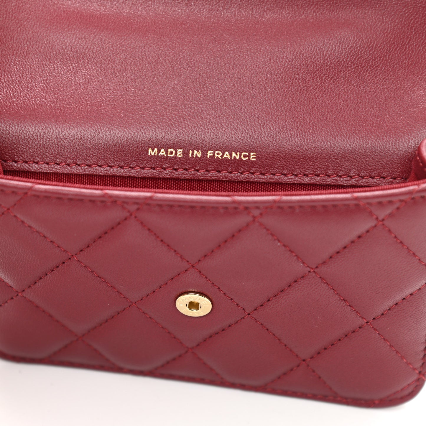 Lambskin Quilted Top Handle Flap Coin Purse With Chain Burgundy