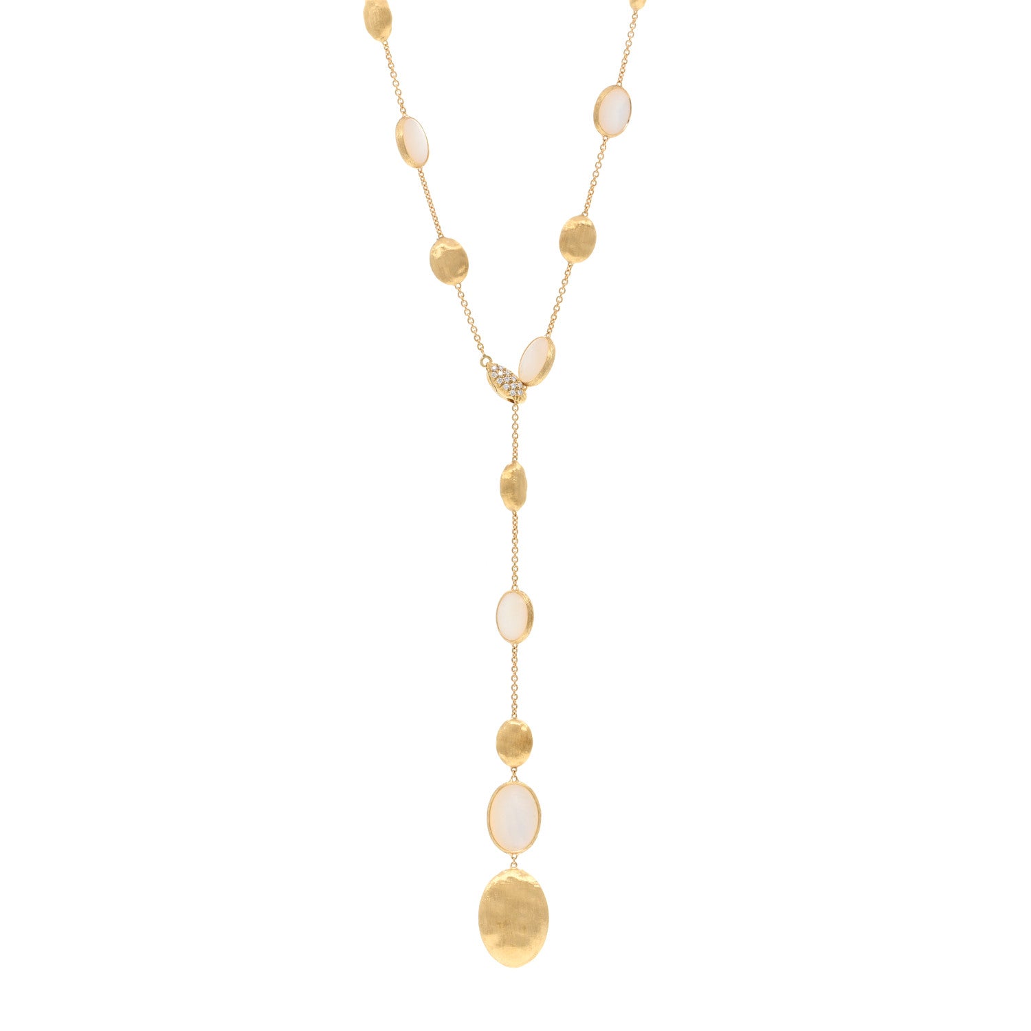 Marco Bicego 18K Yellow Gold Diamond Mother of Pearl Siviglia Lariat Necklace 1 of 6