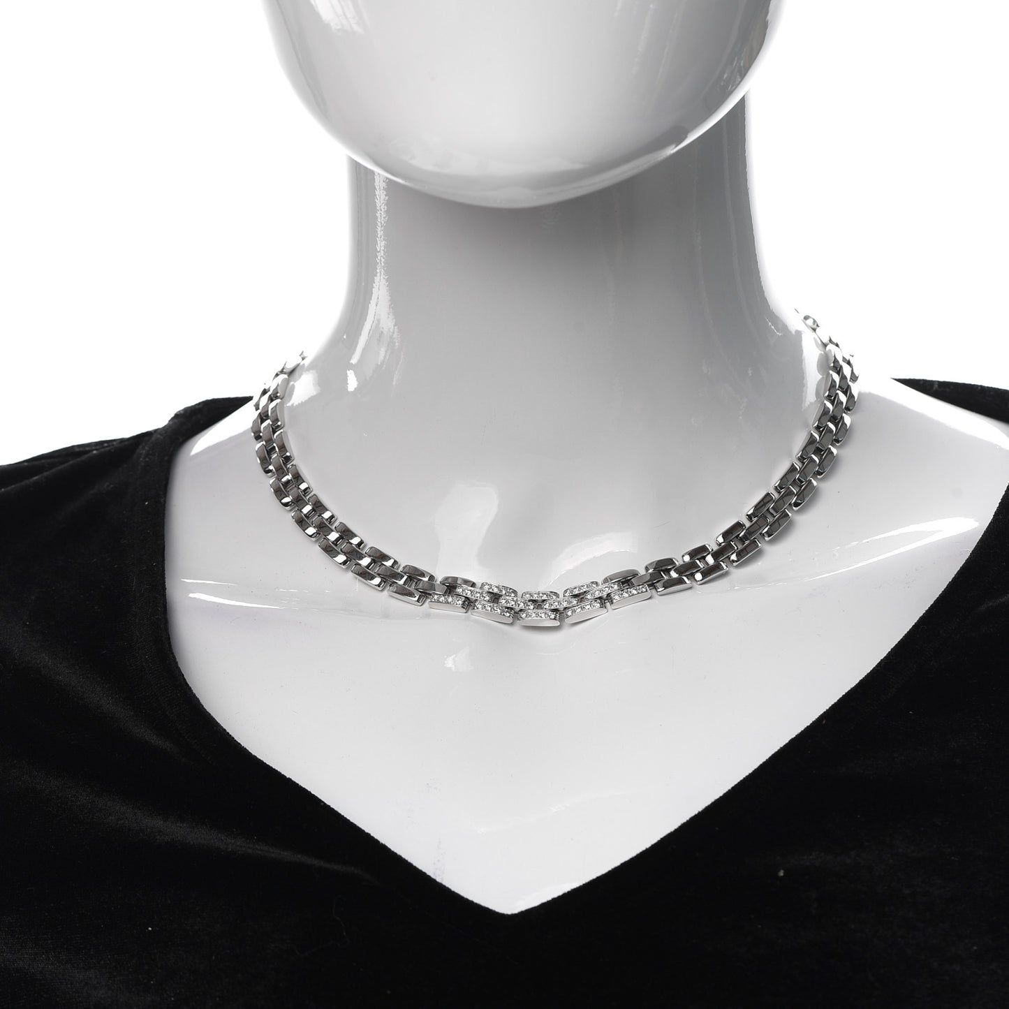18K White Gold Diamond Maillon Panthere Necklace