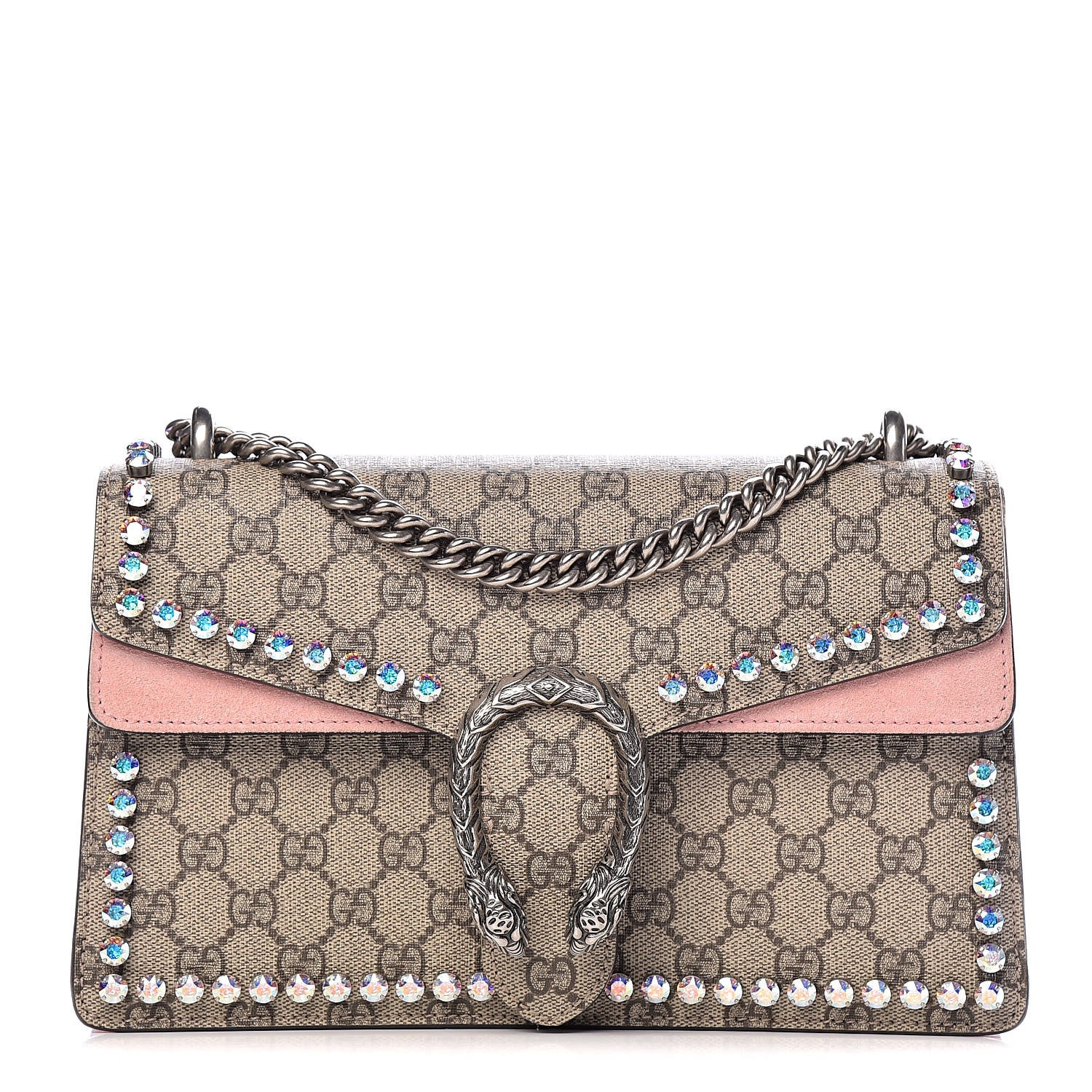 Gucci GG Supreme Monogram Suede Crystal Small Dionysus Shoulder Bag Beige Ebony Light Peonia 1 of 11