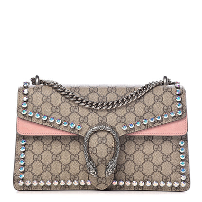 Gucci GG Supreme Monogram Suede Crystal Small Dionysus Shoulder Bag Beige Ebony Light Peonia 1 of 11