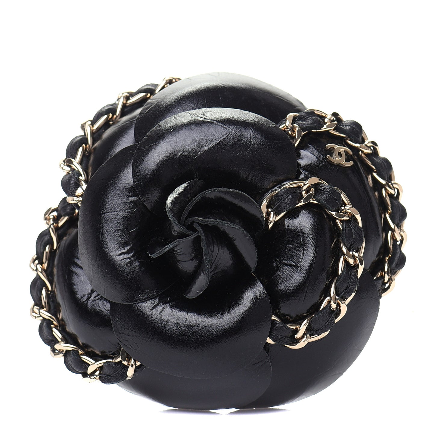 Lambskin Chain CC Camellia Brooch Black
