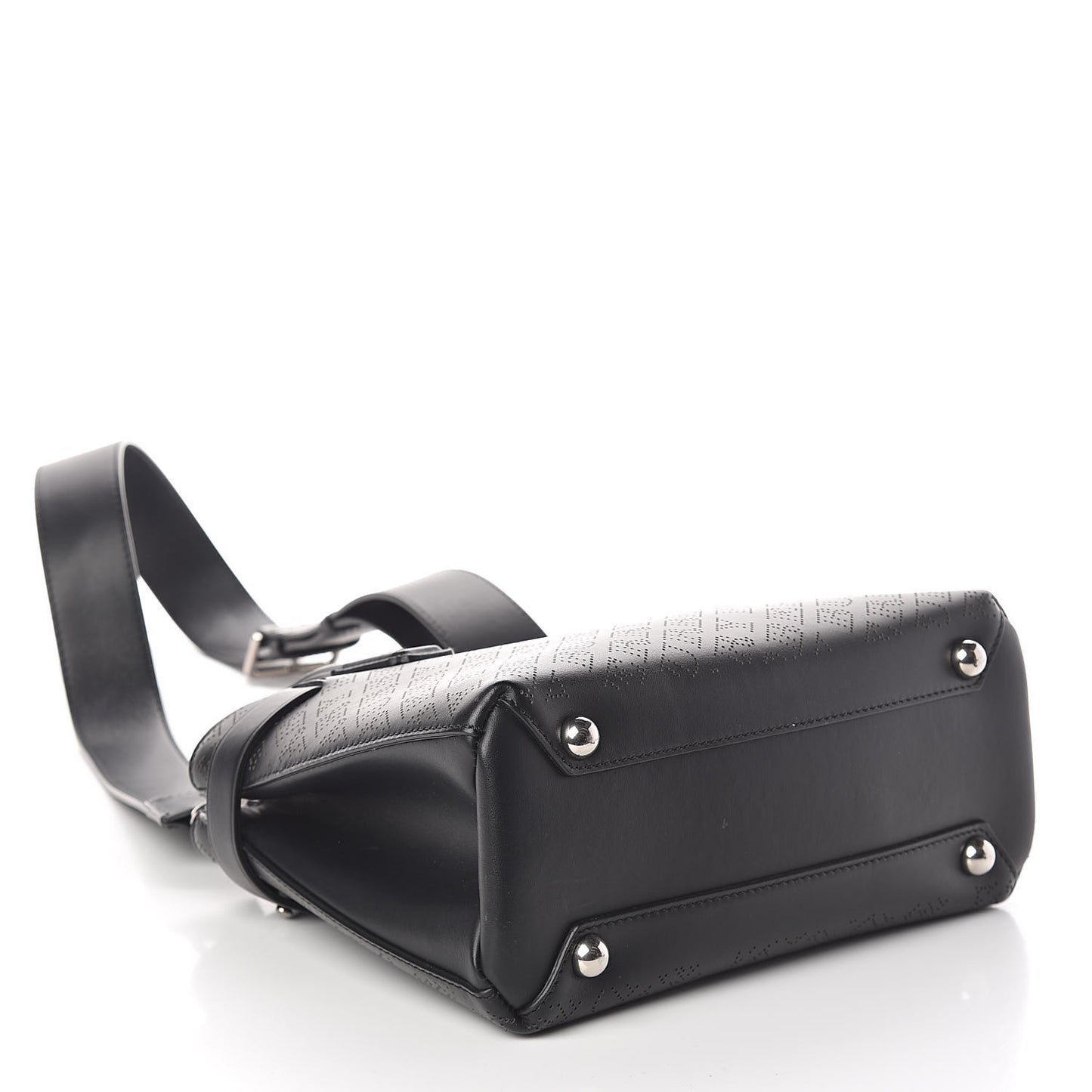 Calfskin Perforated Small Banner Tote Black
