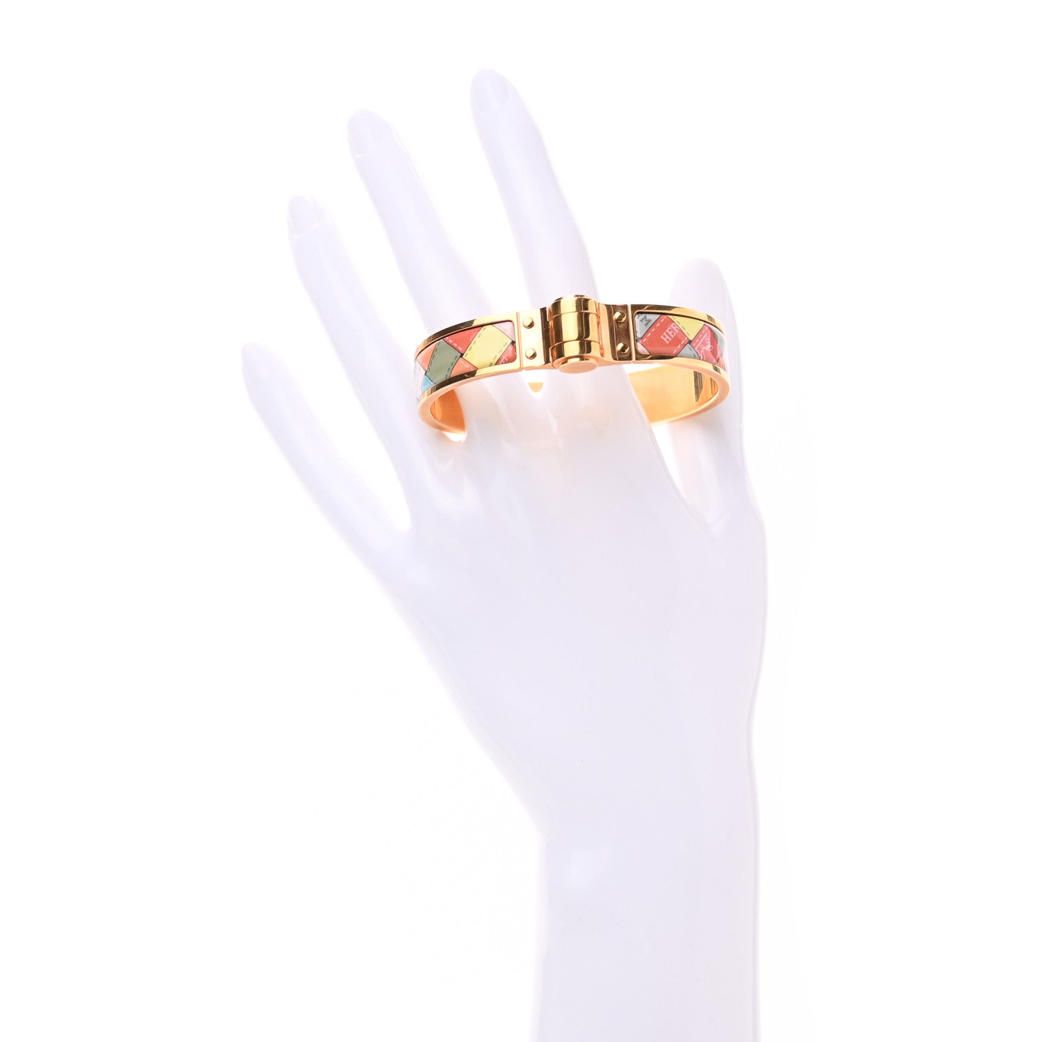 Hermes Enamel Printed Narrow Bolduc Au Carre Hinged Bracelet M Romantique 2 of 4