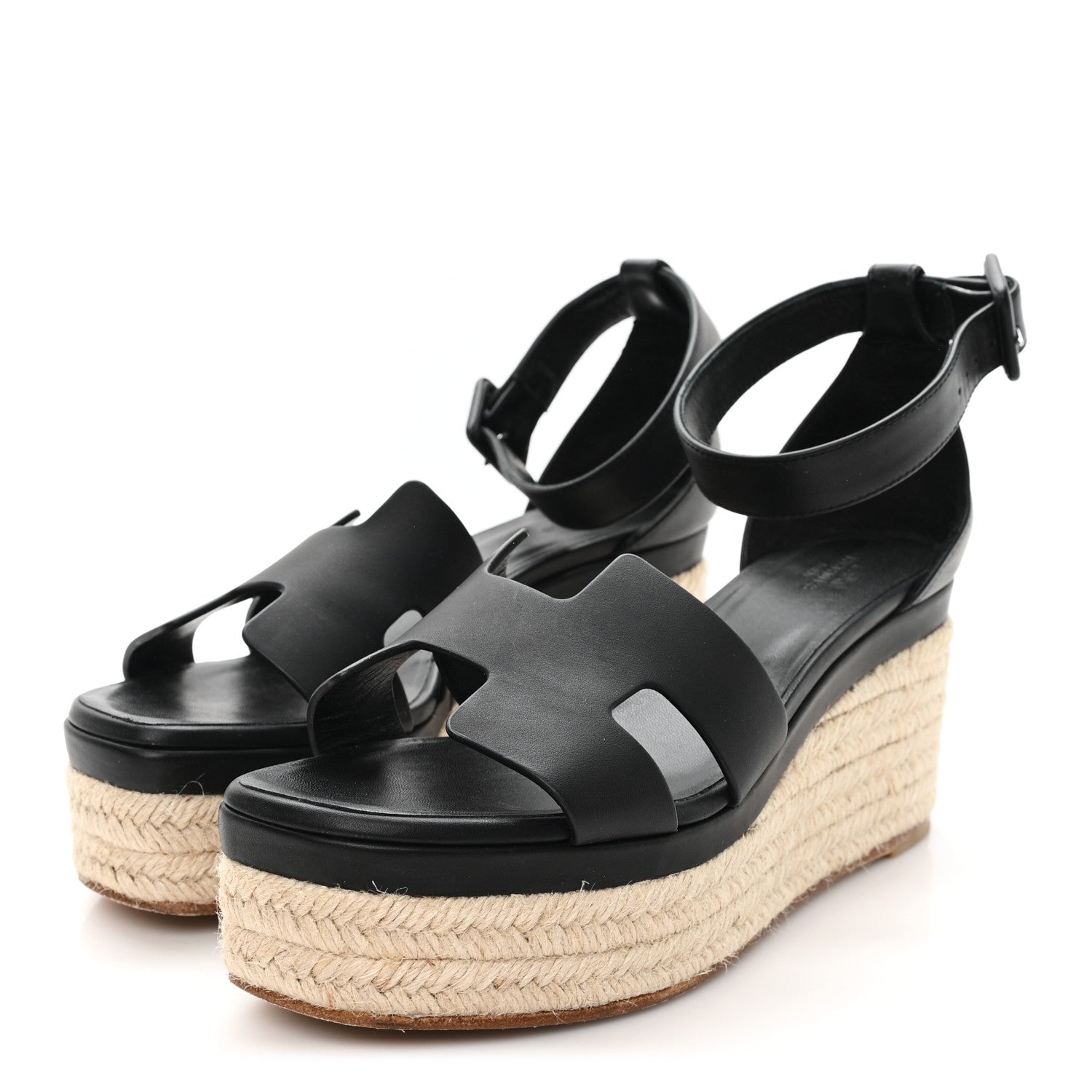 Hermes Goatskin Elda Espadrille Wedge Sandals 39 Black 4 of 9