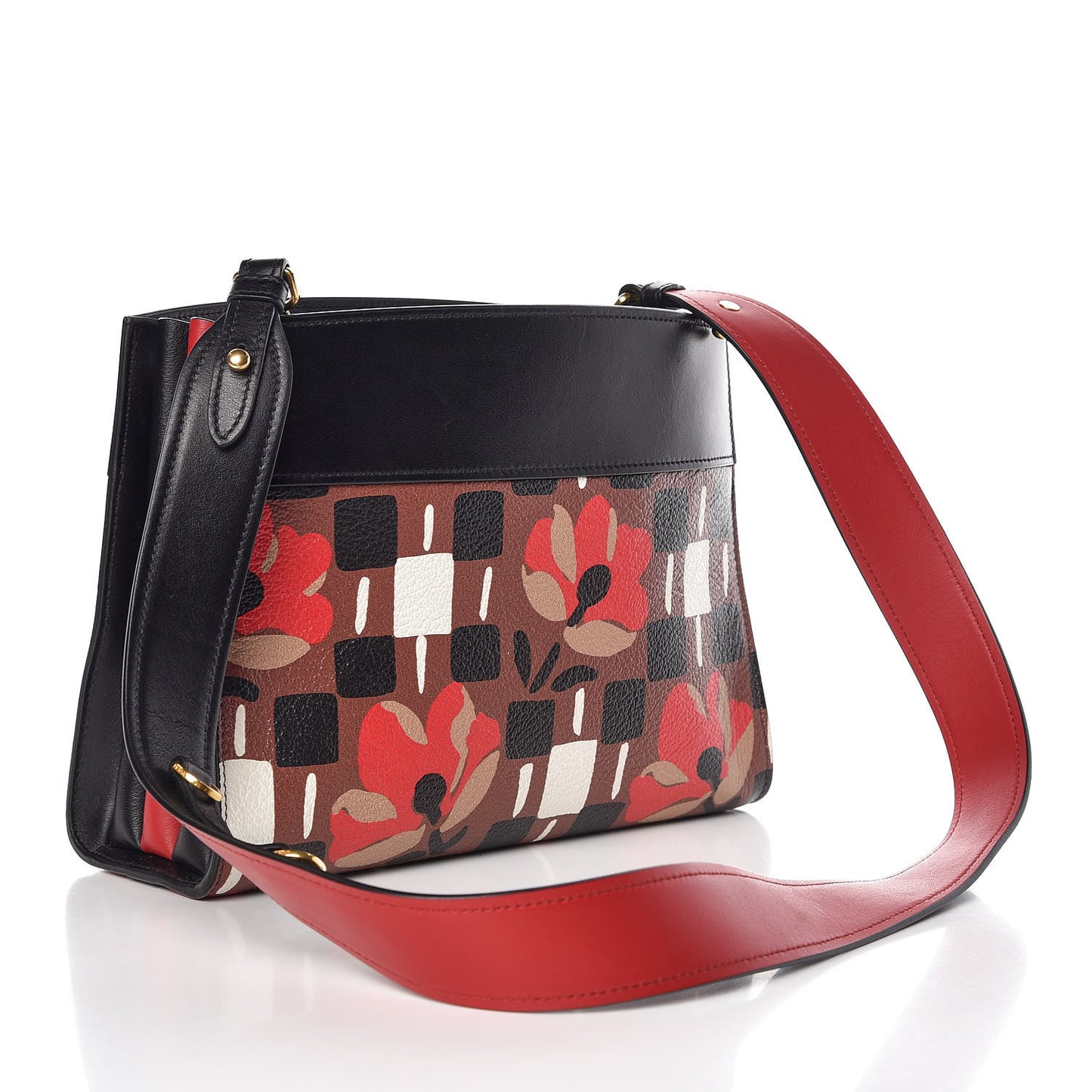 Goatskin Floral Print Bibliotheque Shoulder Bag Tabacco Black