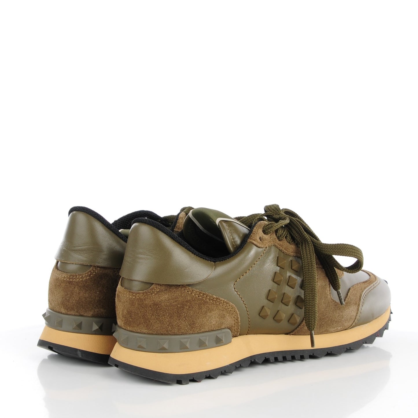 Calfskin Suede Rockstud Sneakers 39 Army Green