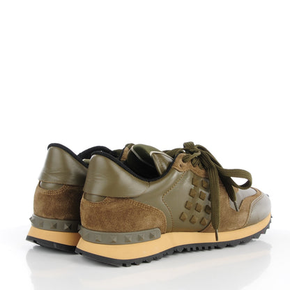 Valentino Garavani Calfskin Suede Rockstud Sneakers 39 Army Green 4 of 9