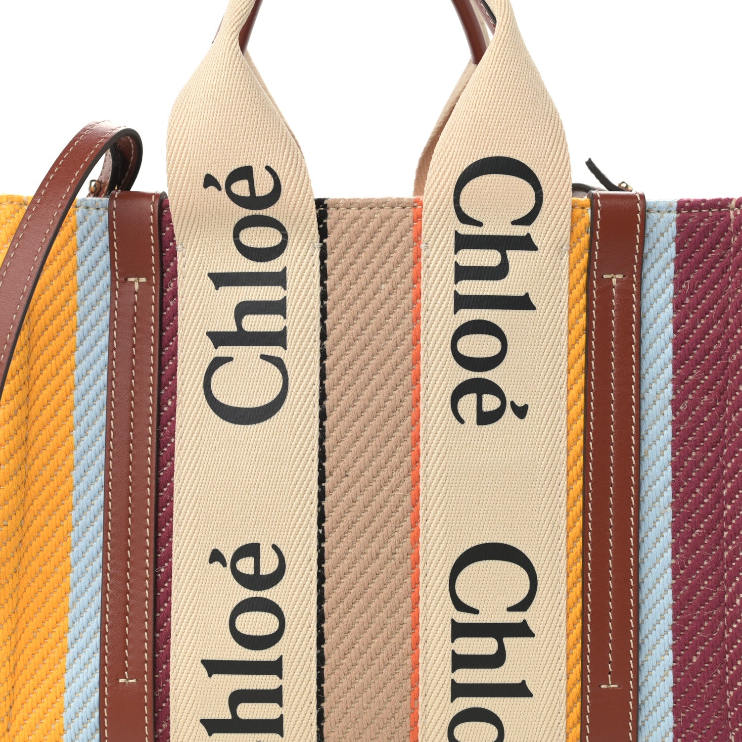 Chloe Cotton Calfskin Small Woody Striped Ribbon Tote Multicolor 8 of 11