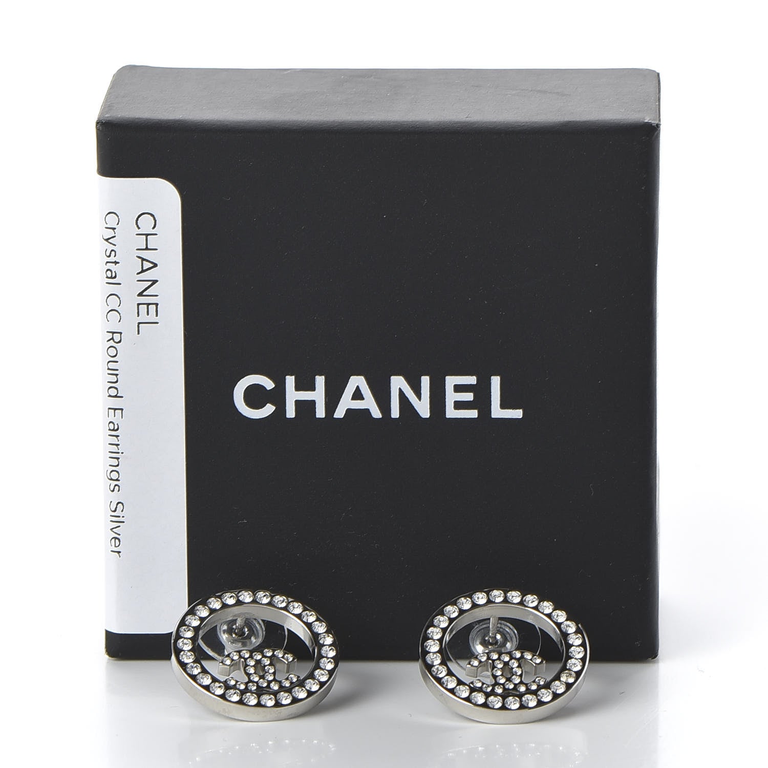 Chanel Crystal CC Round Earrings Silver 5 of 5