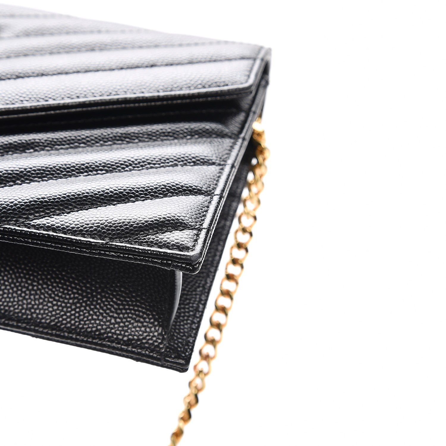 Saint Laurent Grain De Poudre Matelasse Chevron Monogram Envelope Chain Wallet Black 14 of 17