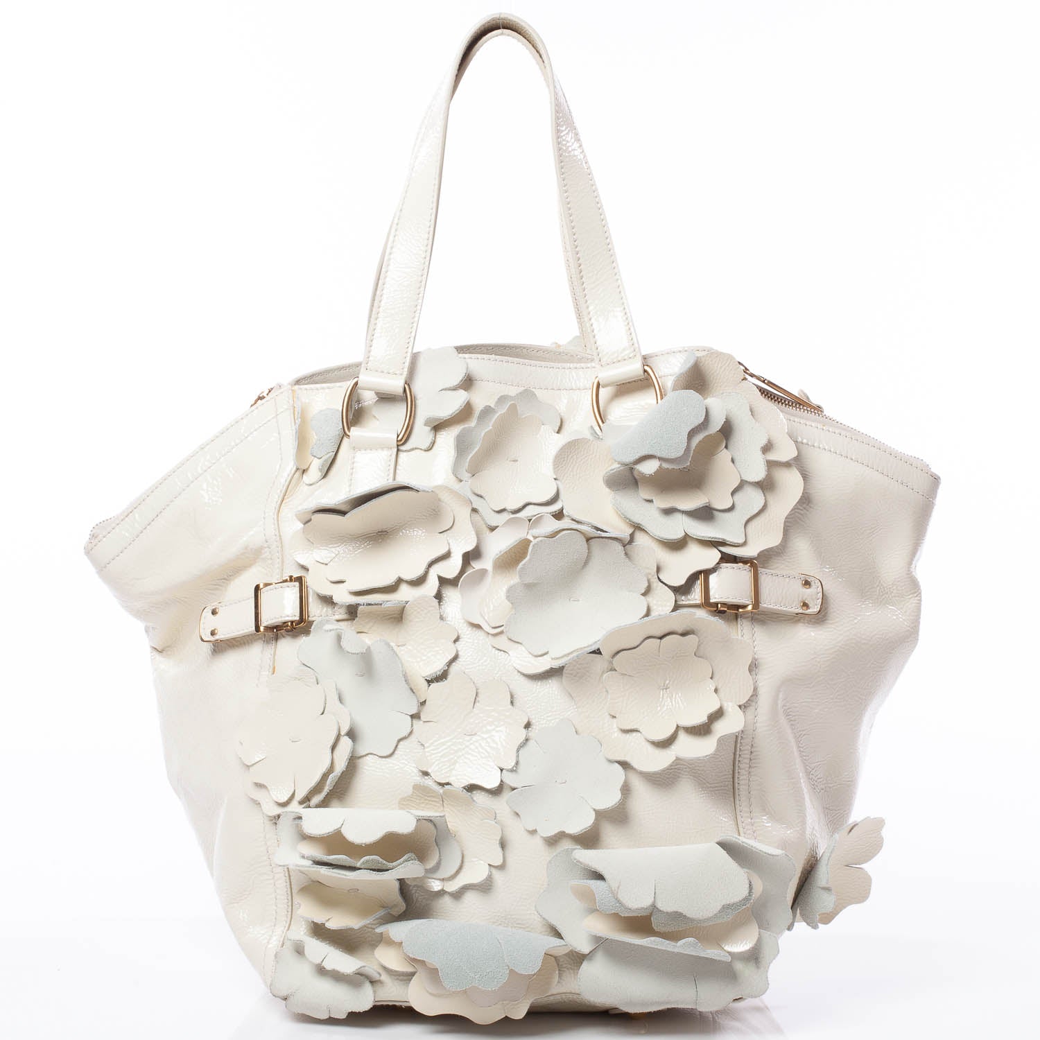 Saint Laurent Patent Downtown Flower Tote Ivory 4 of 9