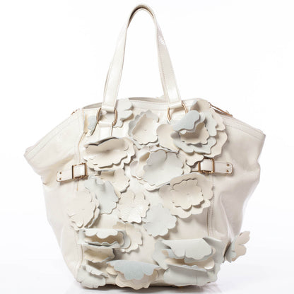 Saint Laurent Patent Downtown Flower Tote Ivory 4 of 9
